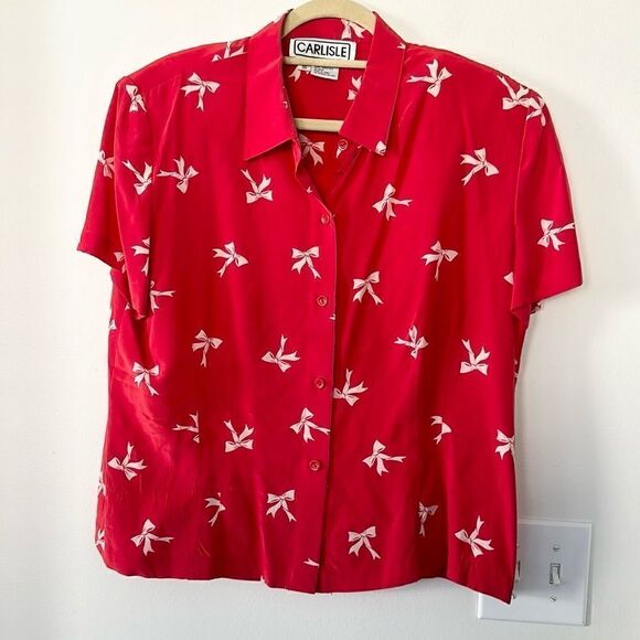 Carlisle Vintage 100% Silk Button Front Blouse 16 - Picture 1 of 5